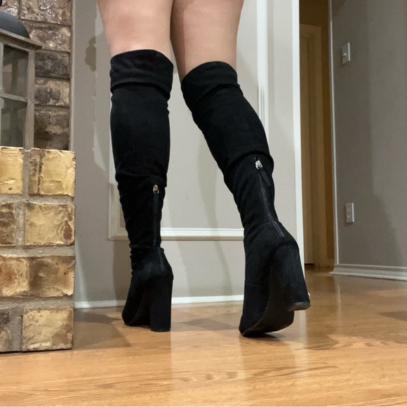 Steve Madden Emotions Black Suede Over-the-Knee Block Heel Boots - Picture 2 of 9